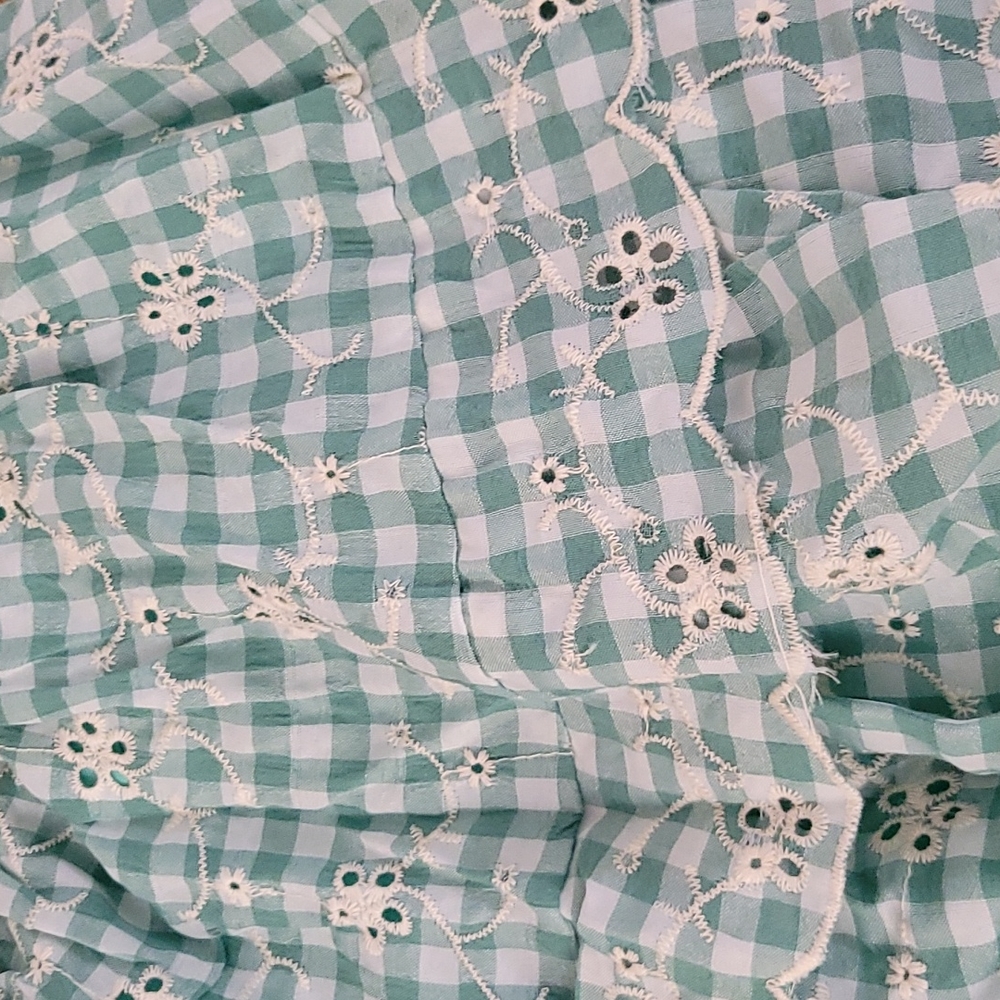 **SOLD***🌻NWOT🌻 Just Me Medium Flowy Green Gingham Embroidered Babydoll Mini - Picture 16 of 17